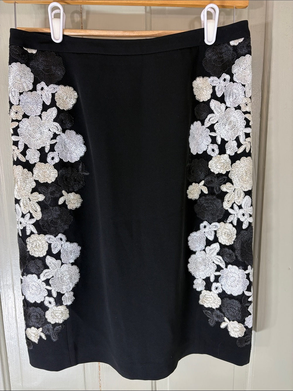 DVF Hillaria Skirt with White, black and cream Floral embroidered Panels-